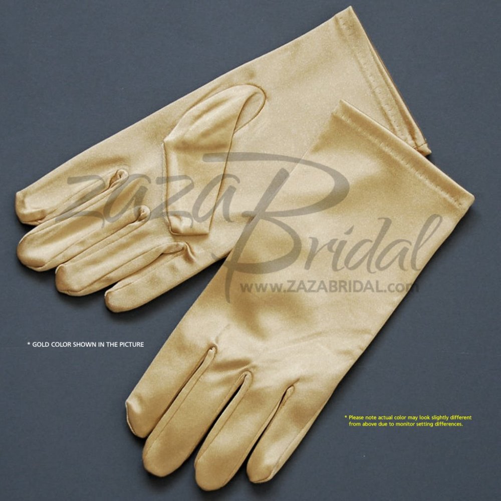 Shiny Stretch Satin Dress Gloves Wrist Length 2BL - Gold
